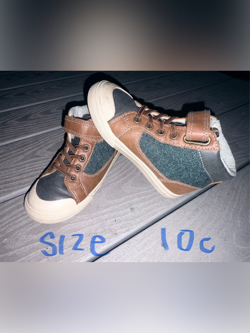 Kids High-Top Sneakers in Brown and Gray with Hook-and-Loop Strap